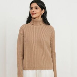 JENNI KAYNE Camel Cropped Turtleneck oversized sweater